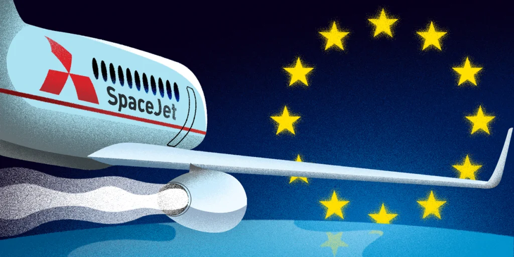 Mitsubishi jet turns to Europe while awaiting US takeoff