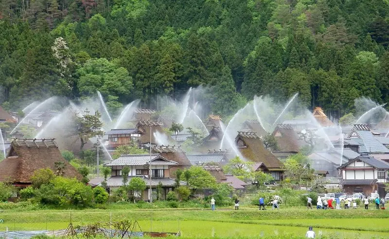 Fire Sprinklers in Kayabuki-no-Sato, Kyoto are Camouflaged as Huts