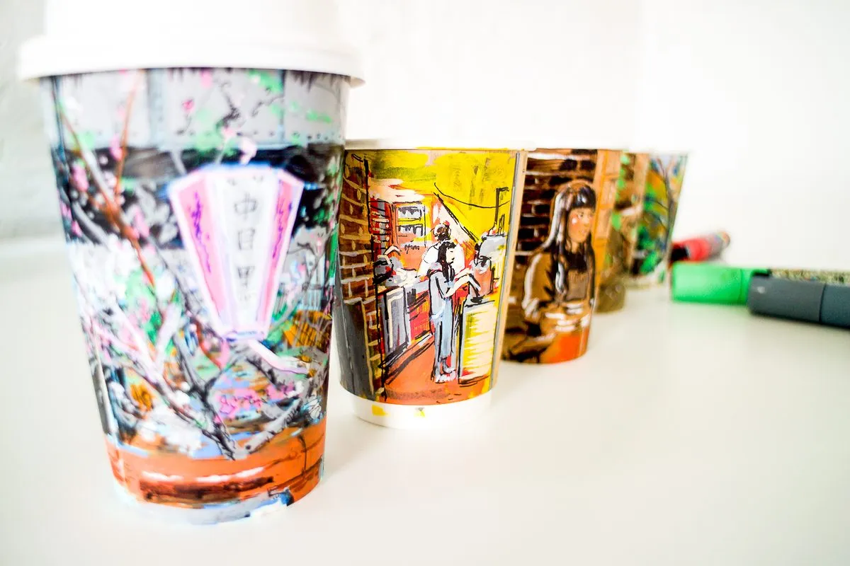 Viral Artist Mixes Coffee Cups, Tokyo & Instagram